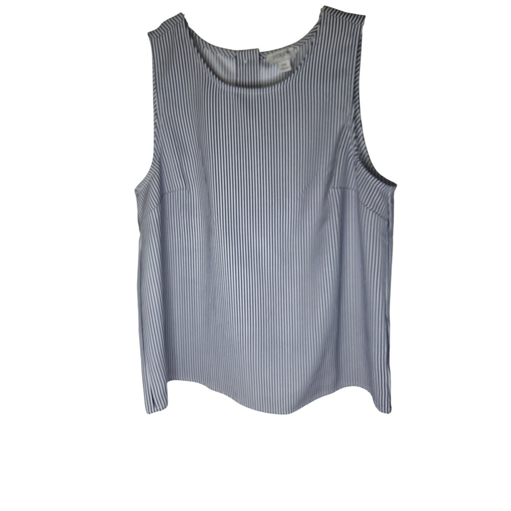 J.Crew Womens XS Navy Blue White Pinstripe Sleeveless Shell Button Back Blouse